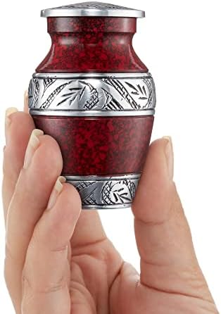Reminded Miniature Cremation Urns Set of 4 Red and Silver with Velvet Case