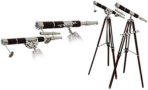 Nautical Double Single Barrel Telescope Wooden Tripod Set