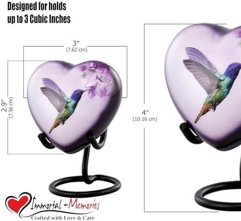Hummingbird Heart Urn for Ashes Hand Painted Keepsake