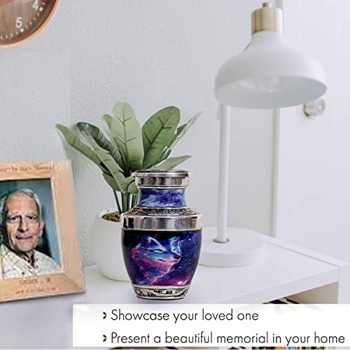 HLC Galaxy Wolf Mini Urn with Velvet Box Bag - Affordable Ashes Keepsake 35 cuin