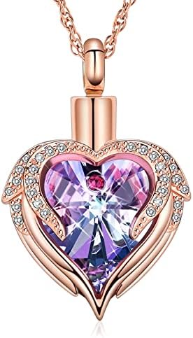 Shajwo Cremation Jewelry Angel Wing Heart Urn Necklace for Ashes