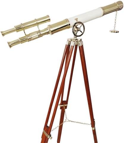 Vintage Floor Standing Telescope with Brass Finish and Wooden Tripod