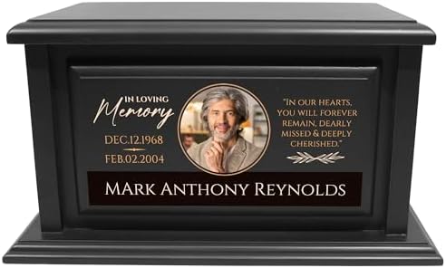Personalized Solid Wood Urn for Ashes 250lbs Black Design