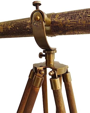 Nautical Vintage Solid Antique Brass Telescope with Leather Sheath and Wooden Tripod