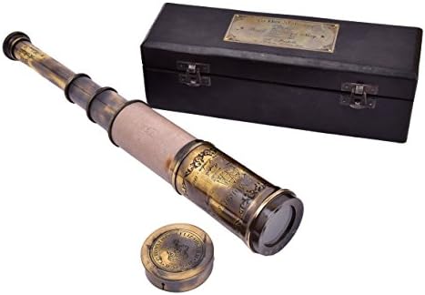Bharat Haat Pure Brass Wood Telescope Decor BH04924
