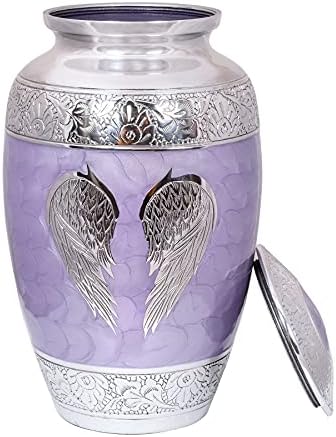 Cremation Urn with Satin Bag for Human Ashes Lilac Angel Wings