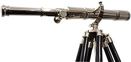 Vintage Nickel Finish Brass Telescope with Wooden Tripod