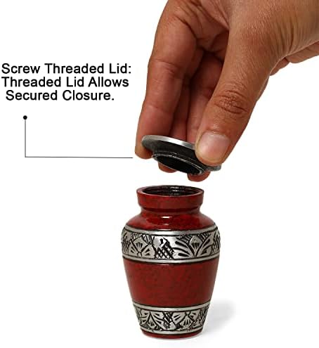 Small Urns for Human Ashes Set of 4 Red Vials with Velvet Bags and Gift Box