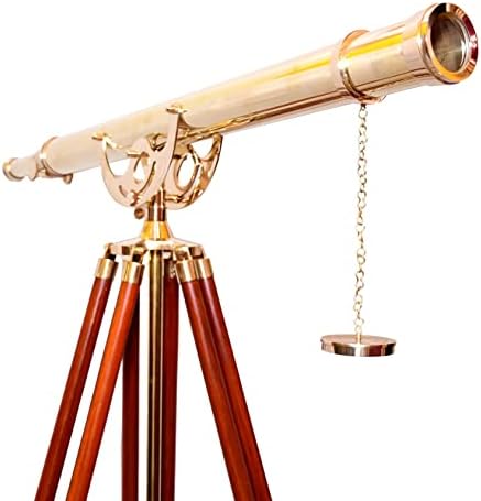 Vintage Antique Telescope with Brass Finish and Wooden Tripod 1