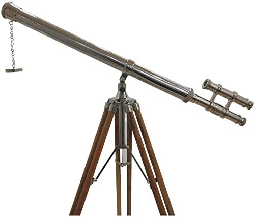 Vintage Maritime Double Barrel Telescope 64x Silver Brass with Wooden Tripod