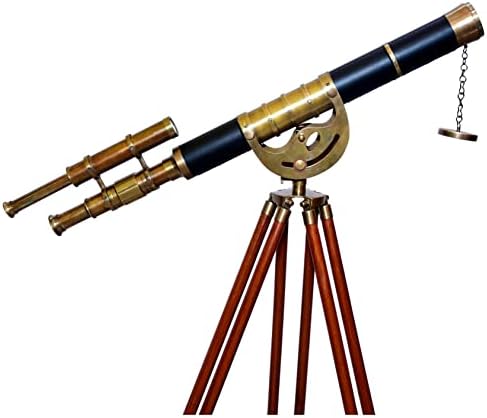 Maritime Antique Brass Double Barrel Telescope with Wooden Tripod