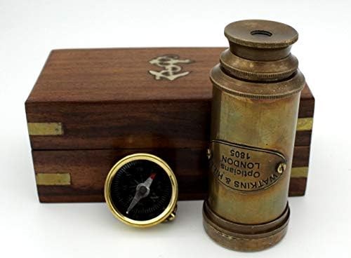 Nautical Brass Spyglass Telescope with Wood Box