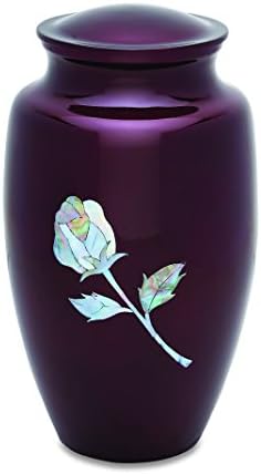 MOP Rose on Burgundy Adult Urn with Lid