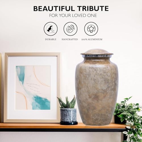 Beige Cremation Urns for Adult Male with Velvet Bag