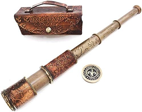 Antique Brass Pirate Spyglass Telescope with Leather Case