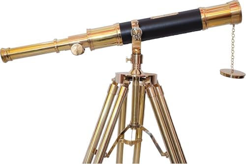 Royal Design Brass Double Barrel Nautical Telescope with Wooden Tripod