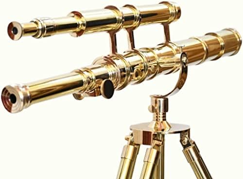 Vintage Shiny Brass Double Barrel Telescope with Stand