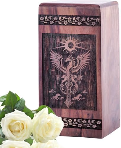 Dragon Urn for Human Ashes - 8 Inch Wooden Urn