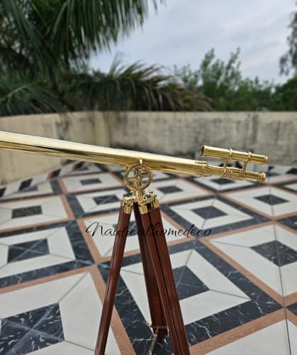Nautical Home Decor Brass Telescope with Adjustable Wooden Stand
