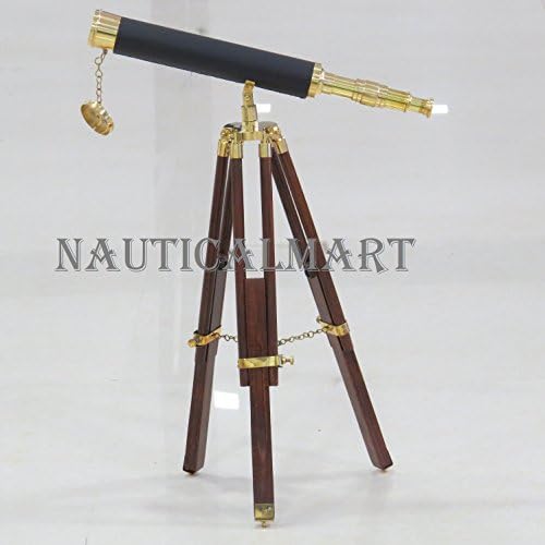 NauticalMart Floor Standing Brass and Leather Harbor Master Telescope 30 in