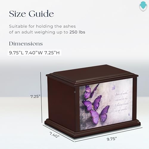 Purple Butterfly Wooden Urn for Ashes 250lbs