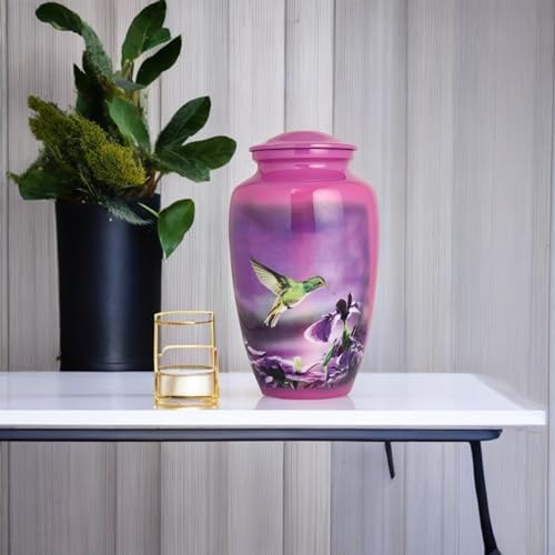 Purple Hummingbird Cremation Urn for Adults - Large Decorative Memorial