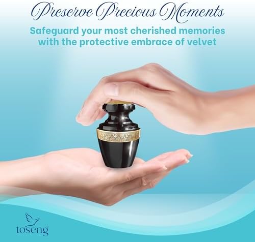 Handcrafted Decorative Urn for Ashes - Aluminium Enamel Cremation Urn with Velvet Bag