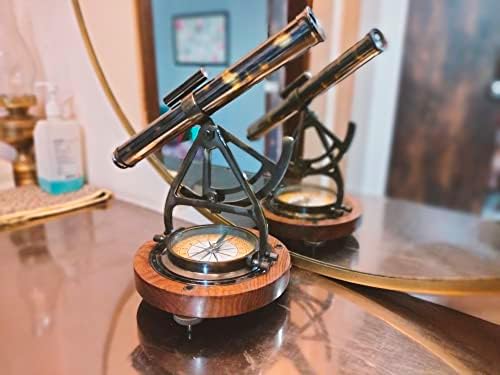 Antique Nautical Brass Alidade Compass with Theodolite Telescope