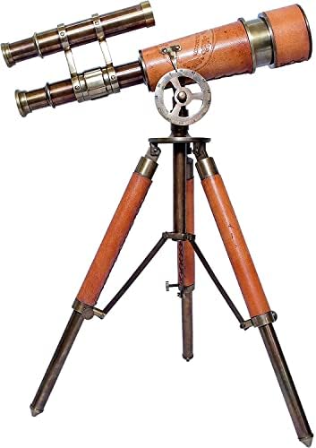 Nautical Vintage Marine Brass Leather Telescope Decor