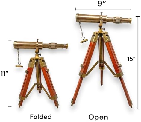 FYNJREX Nautical Brass Telescope with Wooden Stand Home Decor