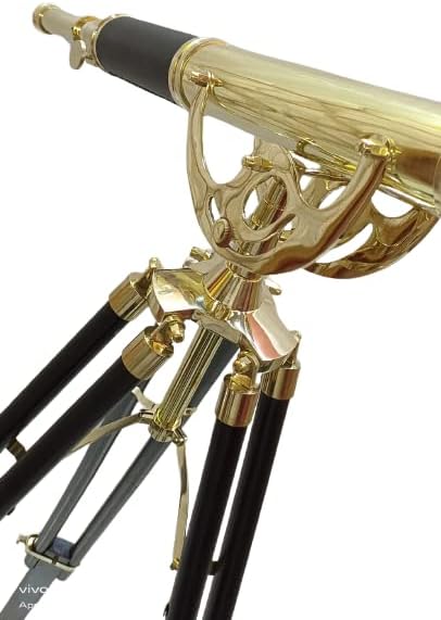Vintage Marine Brass Telescope With Wooden Tripod 1