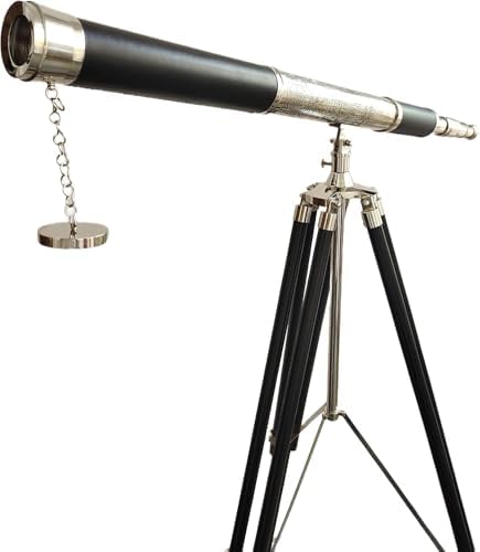 Nautical Vintage Floor Standing Brass Telescope with Black Wooden Tripod