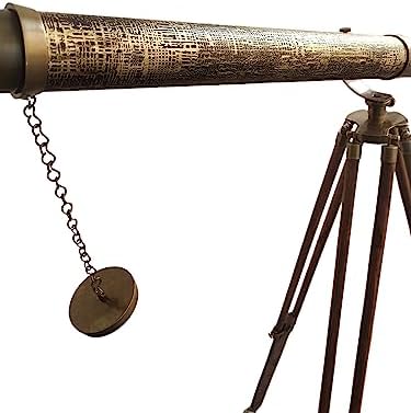Nautical Vintage Solid Antique Brass Telescope with Leather Sheath and Wooden Tripod