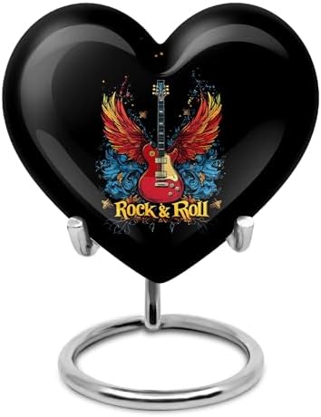 Guitar Mini Urn for Human Ashes - Black with Wings