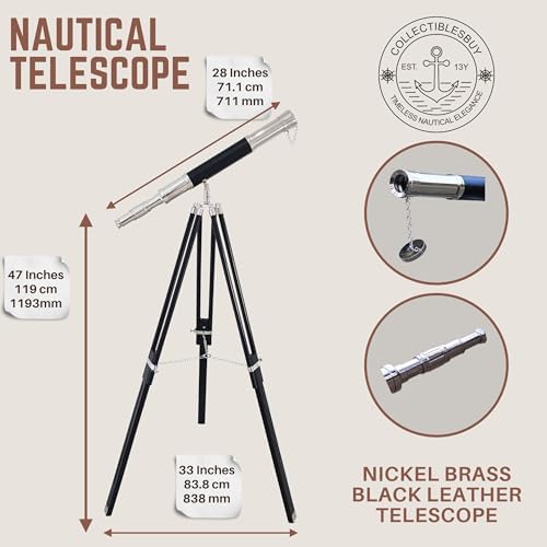 Vintage Black Tripod Telescope with Chrome Finish