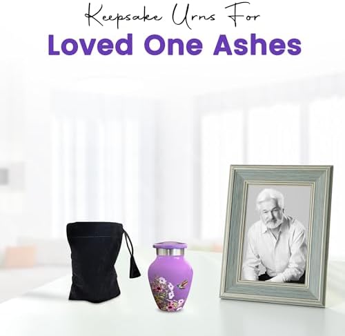 Purple Hummingbird Brass Urn for Human Ashes