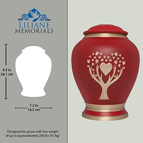 Red Cremation Urn with Tree of Life by Liliane Memorials