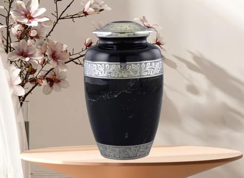 Black Urns for Human Ashes Large Handcrafted Urn with Velvet Bag