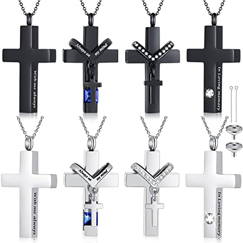 Yinkin 8 Pcs Urn Necklace for Ashes Cremation Cross Stainless Steel Memorial Jewelry