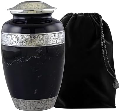 Black Urns for Human Ashes Large Handcrafted Urn with Velvet Bag