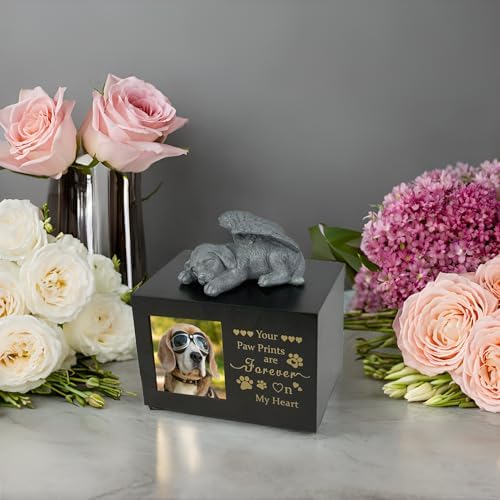 Elegant Wooden Pet Urn with Angel Statue and Photo Frame