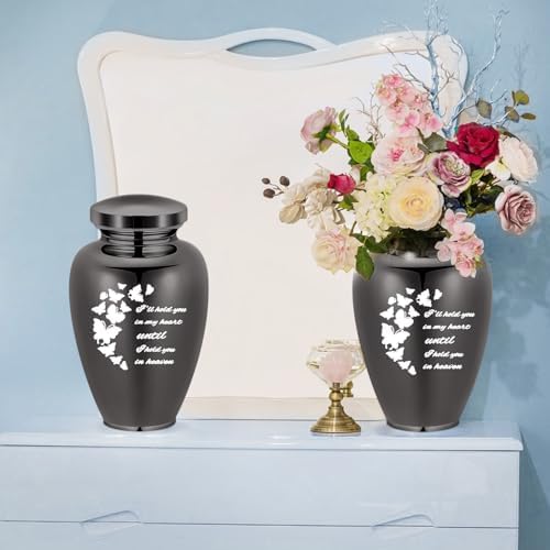Imrsanl Cremation Urn for Human Ashes Black Stainless Steel Engraved Butterfly Memorial Keepsake