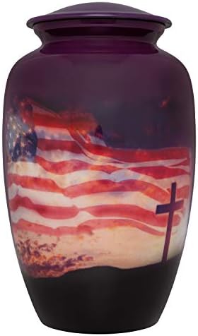 Flag and Cross Funeral Urn for Military Veterans