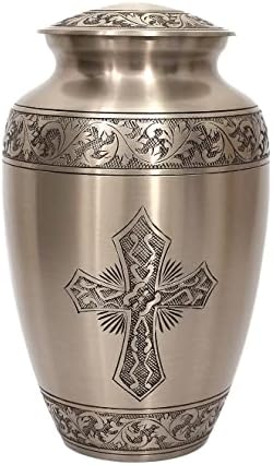 Elegant Pewter Cross Cremation Urn for Human Ashes