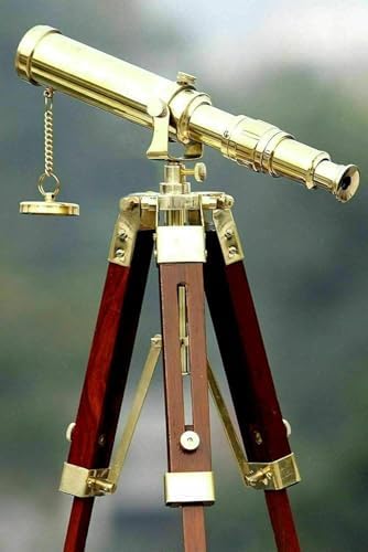 Vintage Brass Telescope with Wooden Tripod Stand 1