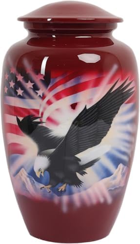 SOULURNS Patriotic American Flag Bald Eagle Large Metal Urn for Adult Ashes