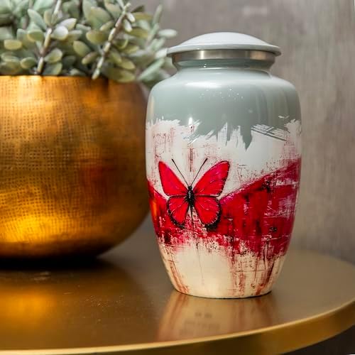 Red Butterfly Cremation Urn for Human Ashes - Large Handcrafted