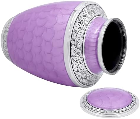 Purple Silver Cremation Urn for Adult 105 Inch Handcrafted