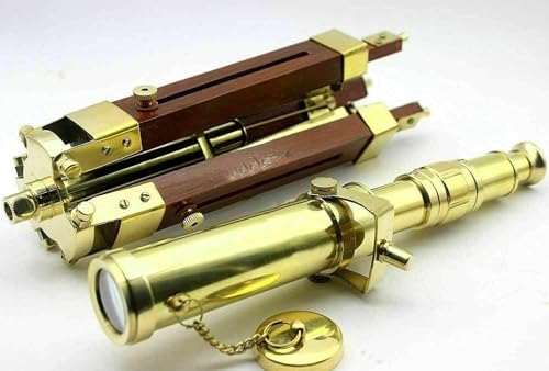 Vintage Brass Telescope with Wooden Tripod Stand 1