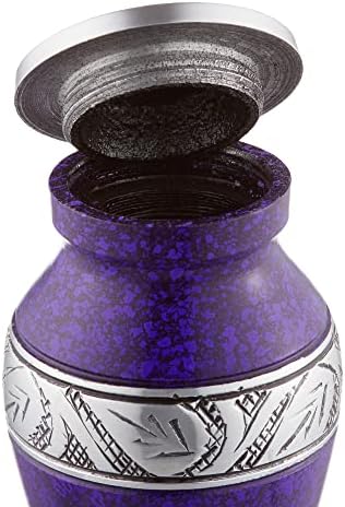 Reminded Miniature Cremation Urns Set of 4 Purple Silver with Velvet Case